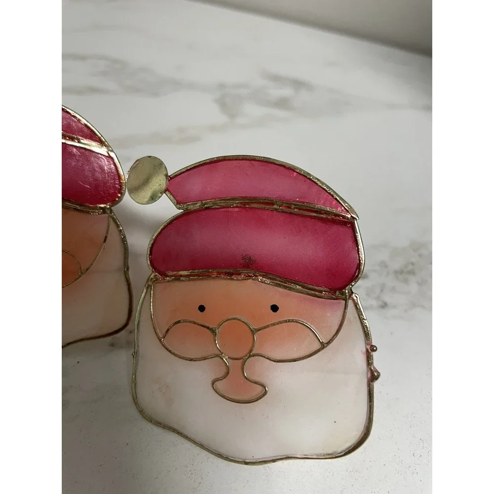 Vtg‎ Lot of 4 Capiz Shell Santa Clip On Christmas Tree Miniature Light Covers